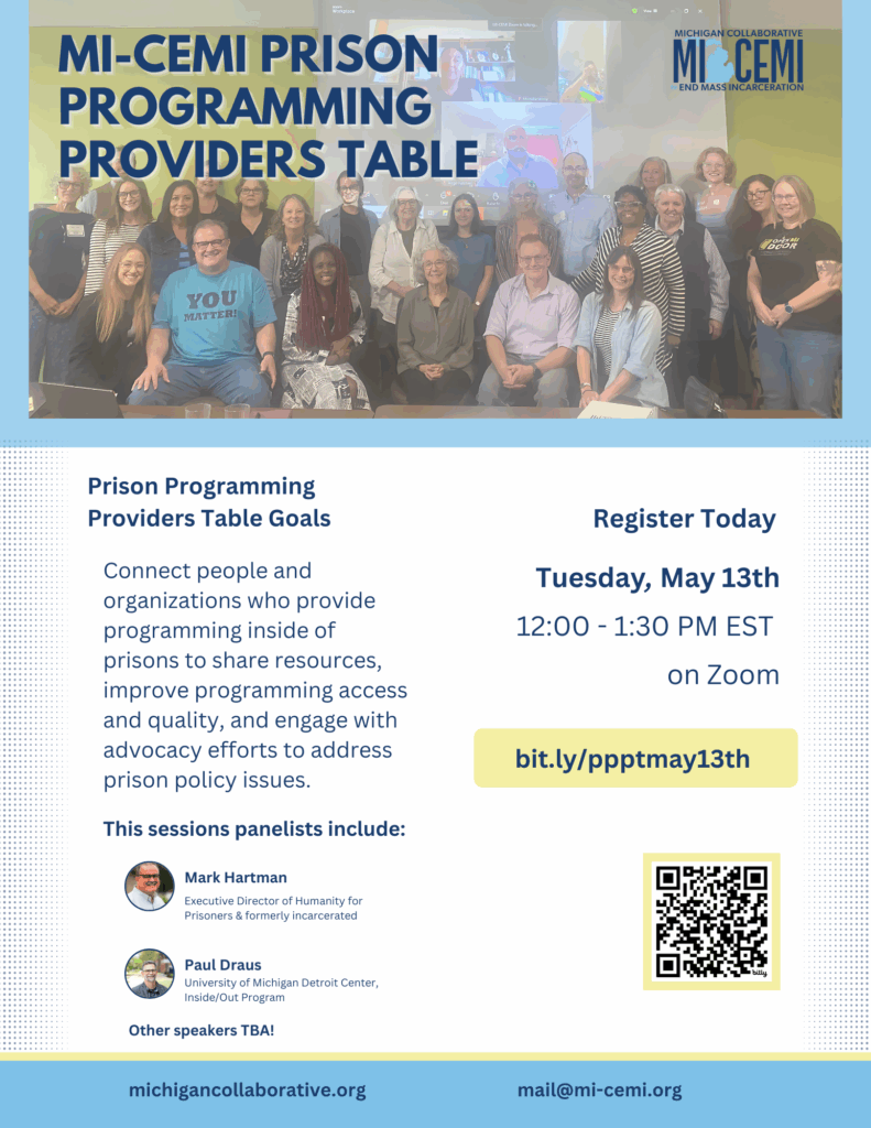 Next Up: Prison Programming Providers Table | May 13 at 12PM