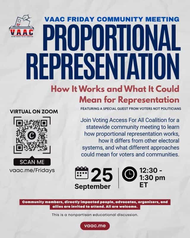 Next Week’s VAAC Friday Community Meeting: Proportional Representation: How It Works and What It Could Mean for Representation