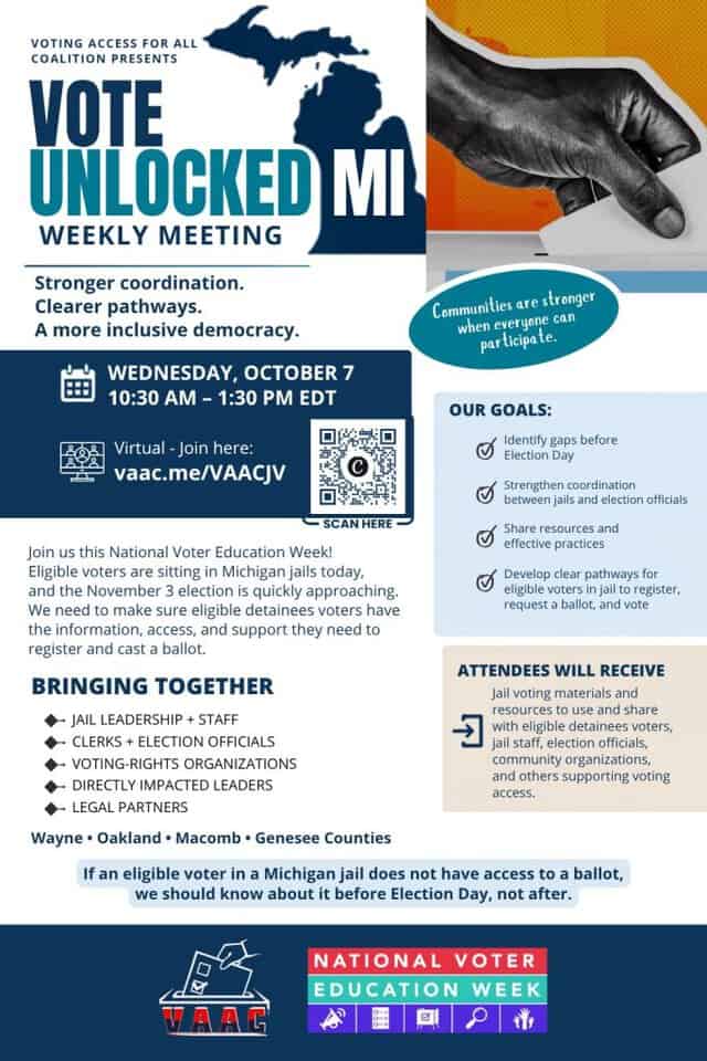 Vote Unlocked MI Continues During National Voter Education Week with a Virtual Jail Voting Meeting